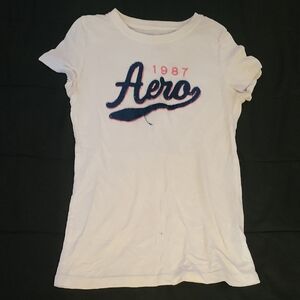 Aeropostale White Tee with Pink and Blue Logo
